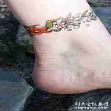 脚链花朵植物彩色脚踝纹身图案