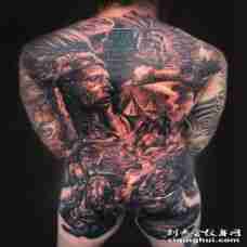 男性全身北美土著主题部落人像纹身图案