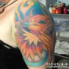 惊人的彩色凤凰艺术手臂纹身图案