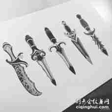 欧美类型匕首纹身图案手稿