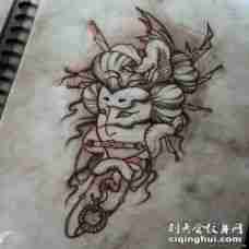 传统日式艺妓蛇纹身图案手稿