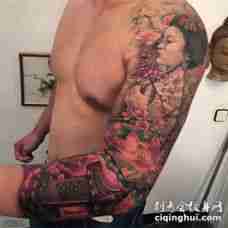 传统日本风樱花艺妓纹身图案