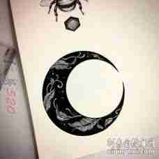 黑色素描创意树叶月亮文艺小清新唯美纹身手稿