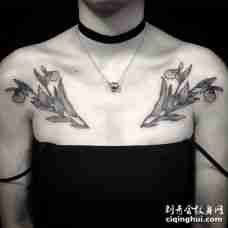 在胸前对称的兰花纹身图片
