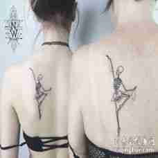 美女后肩跳芭蕾舞的骷髅重口味纹身图片