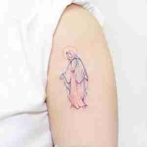 大臂小清新简笔耶稣纹身图案