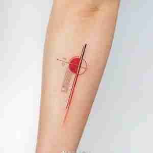 手臂红色小清新几何图形纹身图案