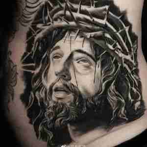 腰侧欧美写实耶稣肖像纹身图案