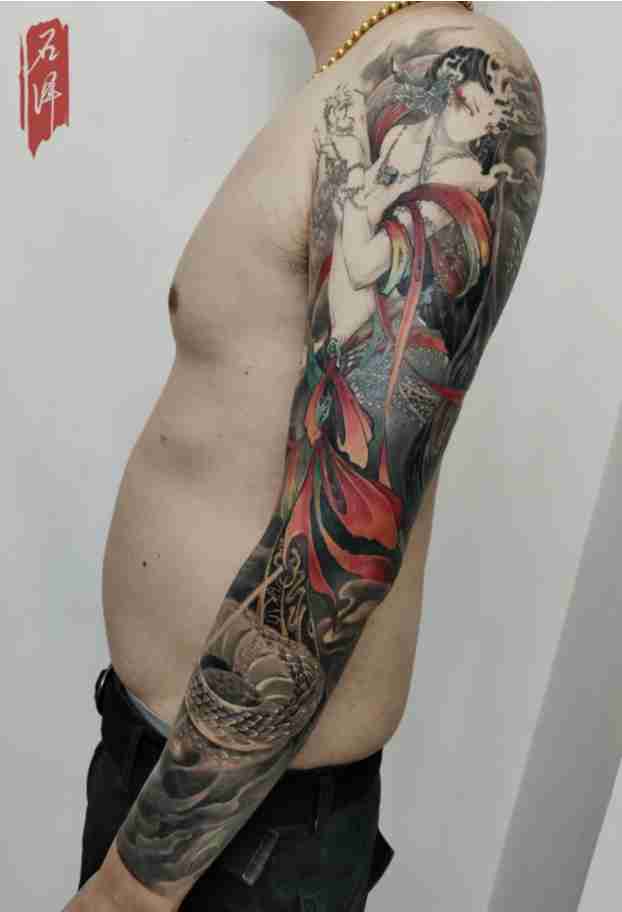 中国风原创传统花臂纹身欣赏  大蟒蛇神花臂