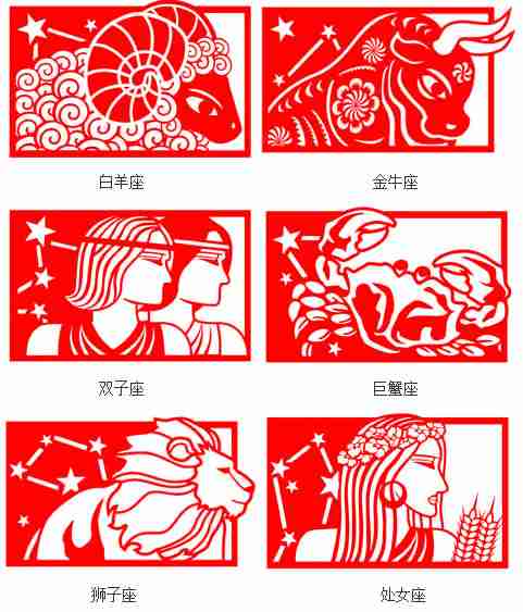 中国复古版十二星座剪纸图案大全
